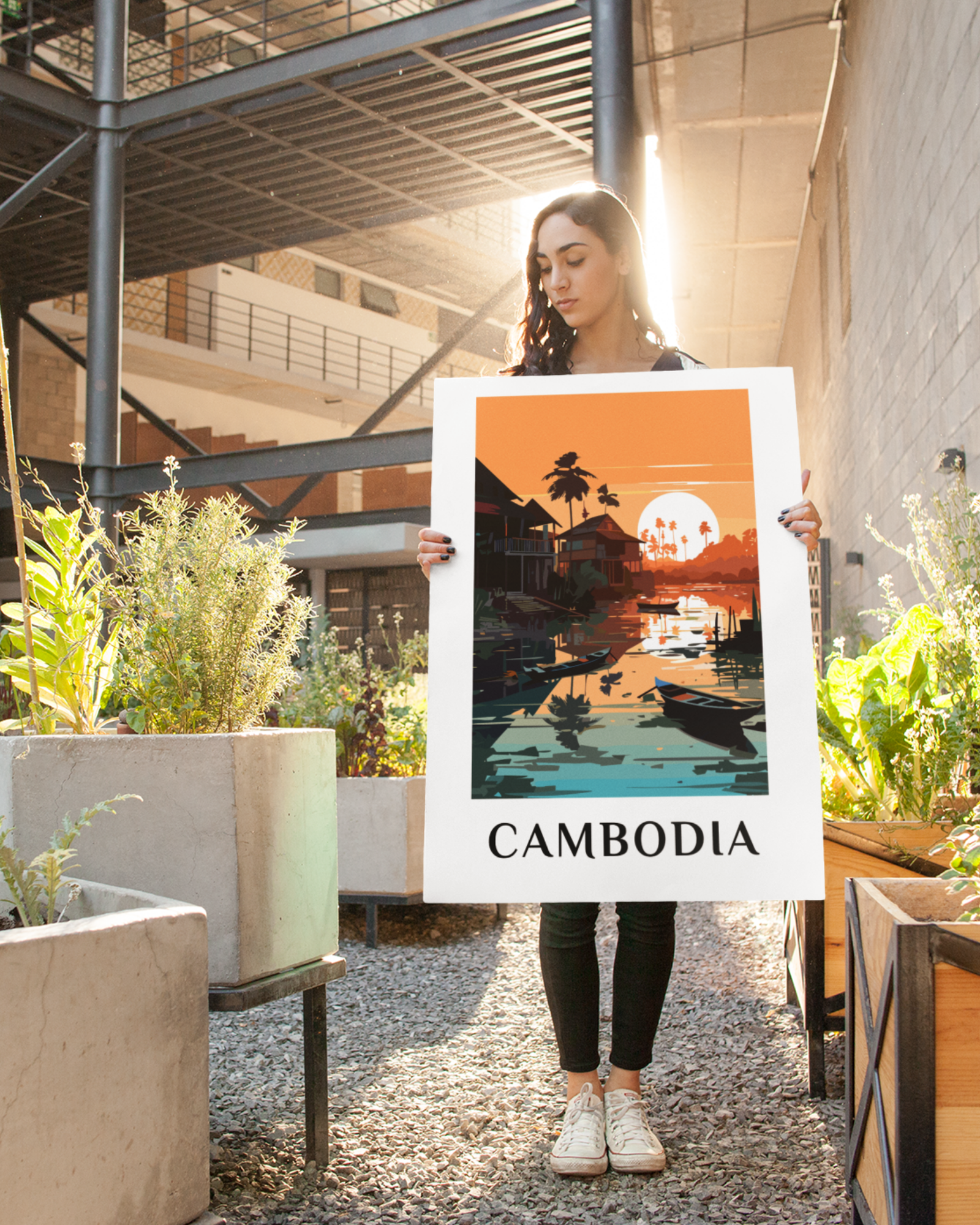 Cambodia-vintage-travel-poster-person-holding-courtyard-musings-of-a-reader
