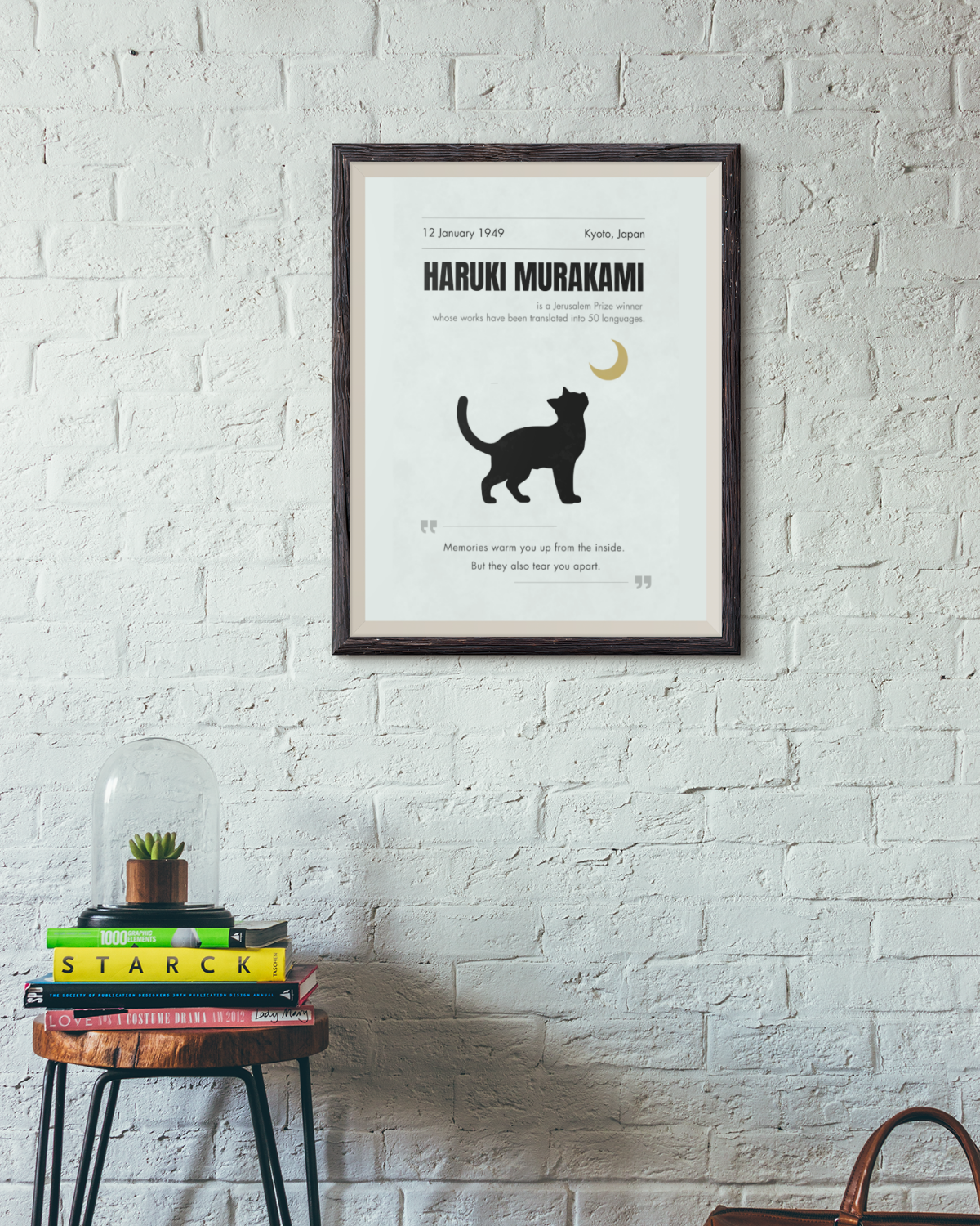 Haruki-Murakami-framed-poster-on-brick-wall-musings-of-a-reader