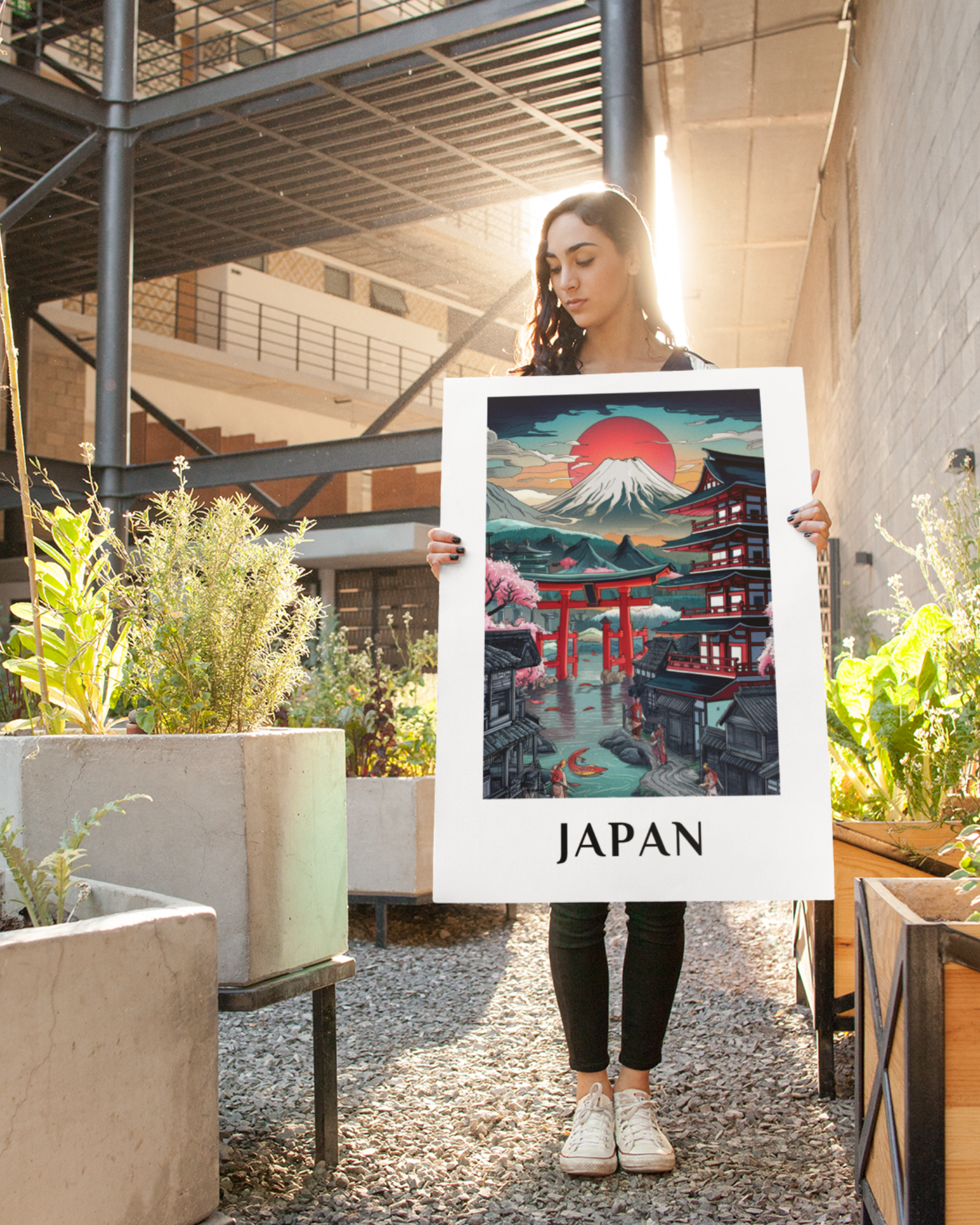 Japan-vintage-travel-poster-person-holding-courtyard-musings-of-a-reader