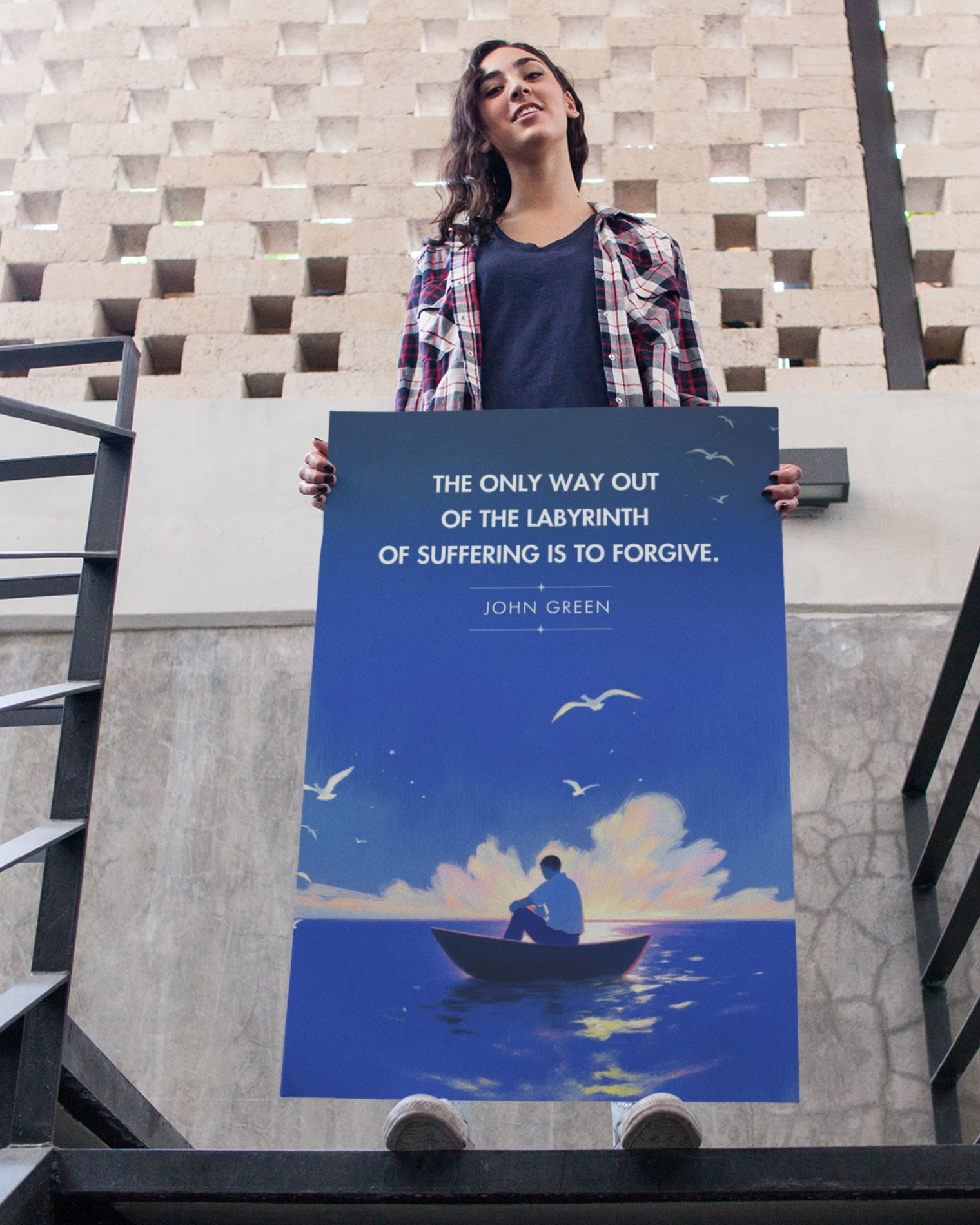 The-only-way-out-of-the-labyrinth-john-green-person-holding-poster-outside-musings-of-a-reader