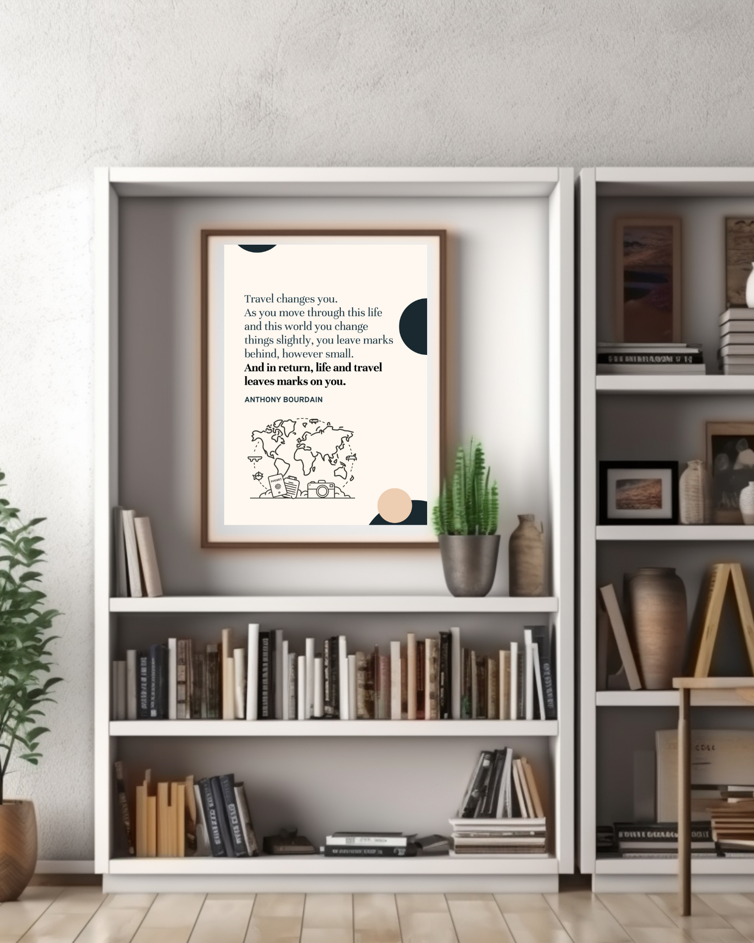 Travel-changes-you-anthony-bourdain-poster-on-bookshelf-musions-of-a-reader