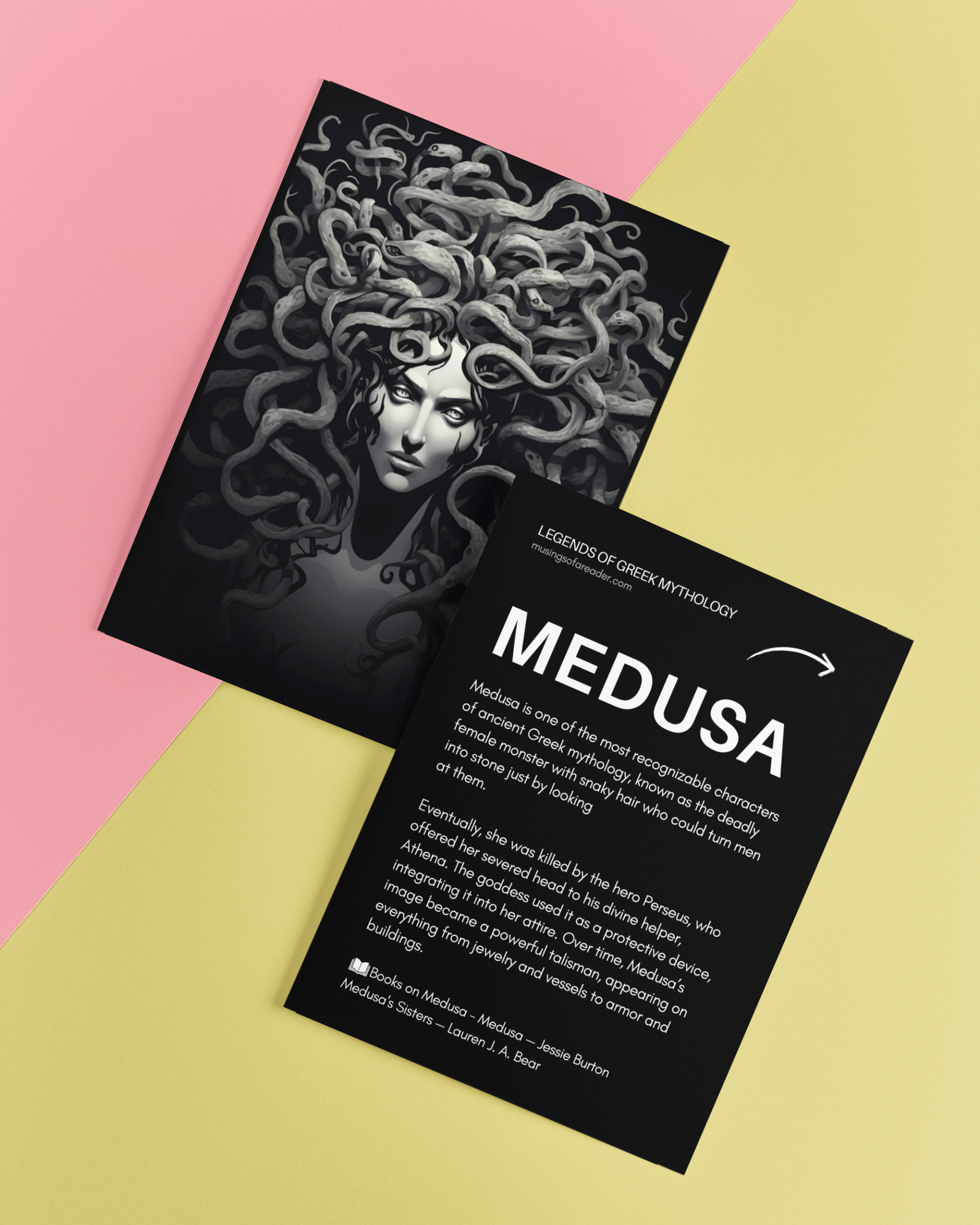 Medusa-front-and-back-pastel-mockup-greek-mythology-postcard-musings-of-a-reader