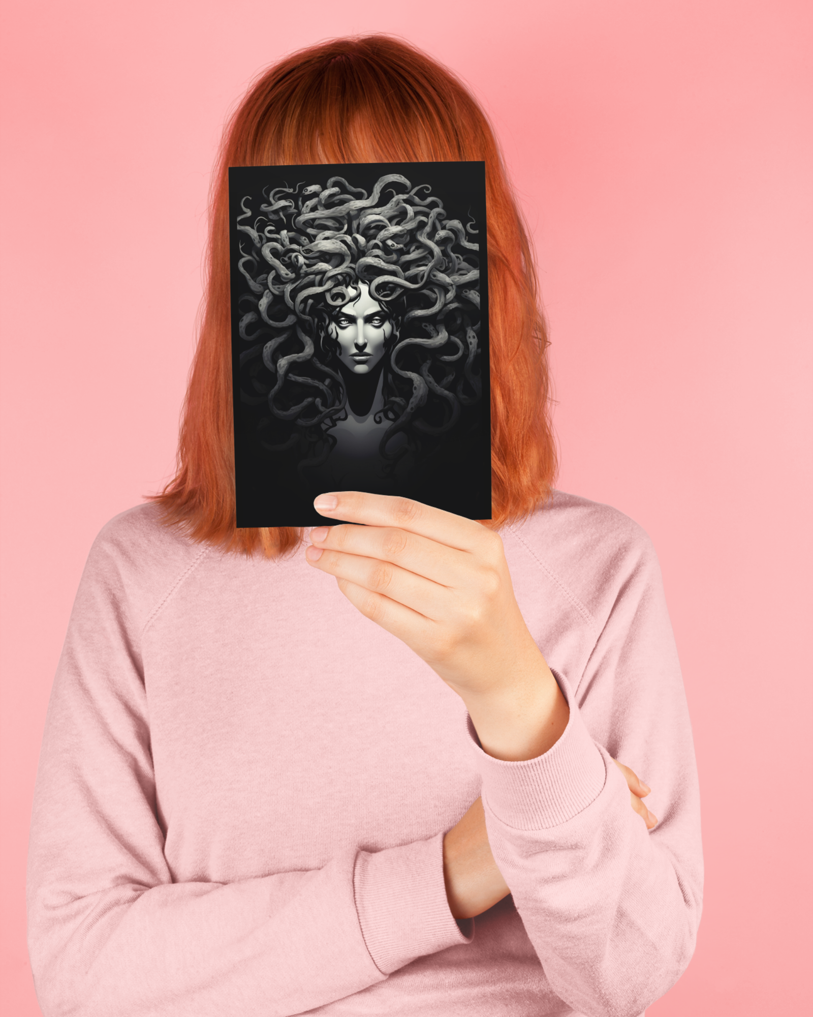 Medusa-postcard-person-holding-mockup-greek-mythology-postcard-musings-of-a-reader
